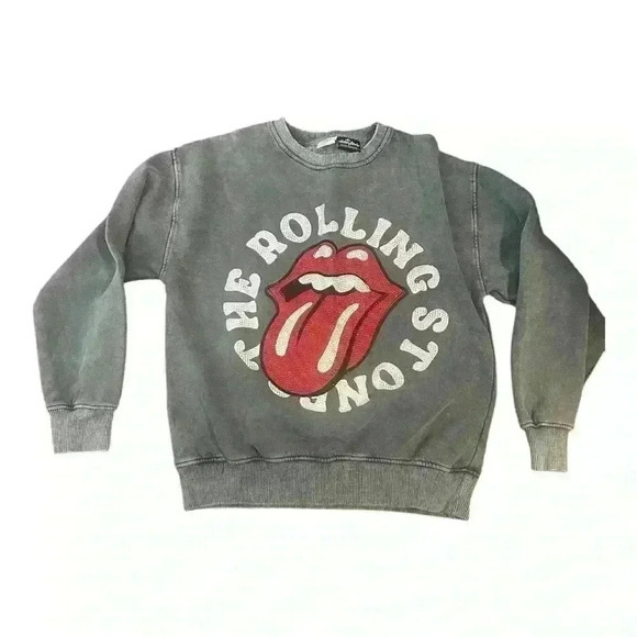 Zara Rolling Stones Distressed Gray Sweatshirt -‎ Iconic Tongue Logo, Size 11/12 - Picture 1 of 6